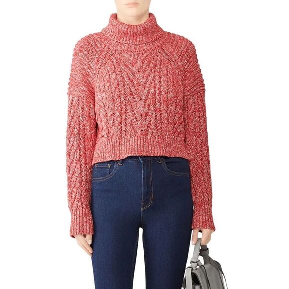 C/MEO Collective Red Up Together Sweater S Chunky Knit Turtleneck Crop Holiday - Picture 7 of 7